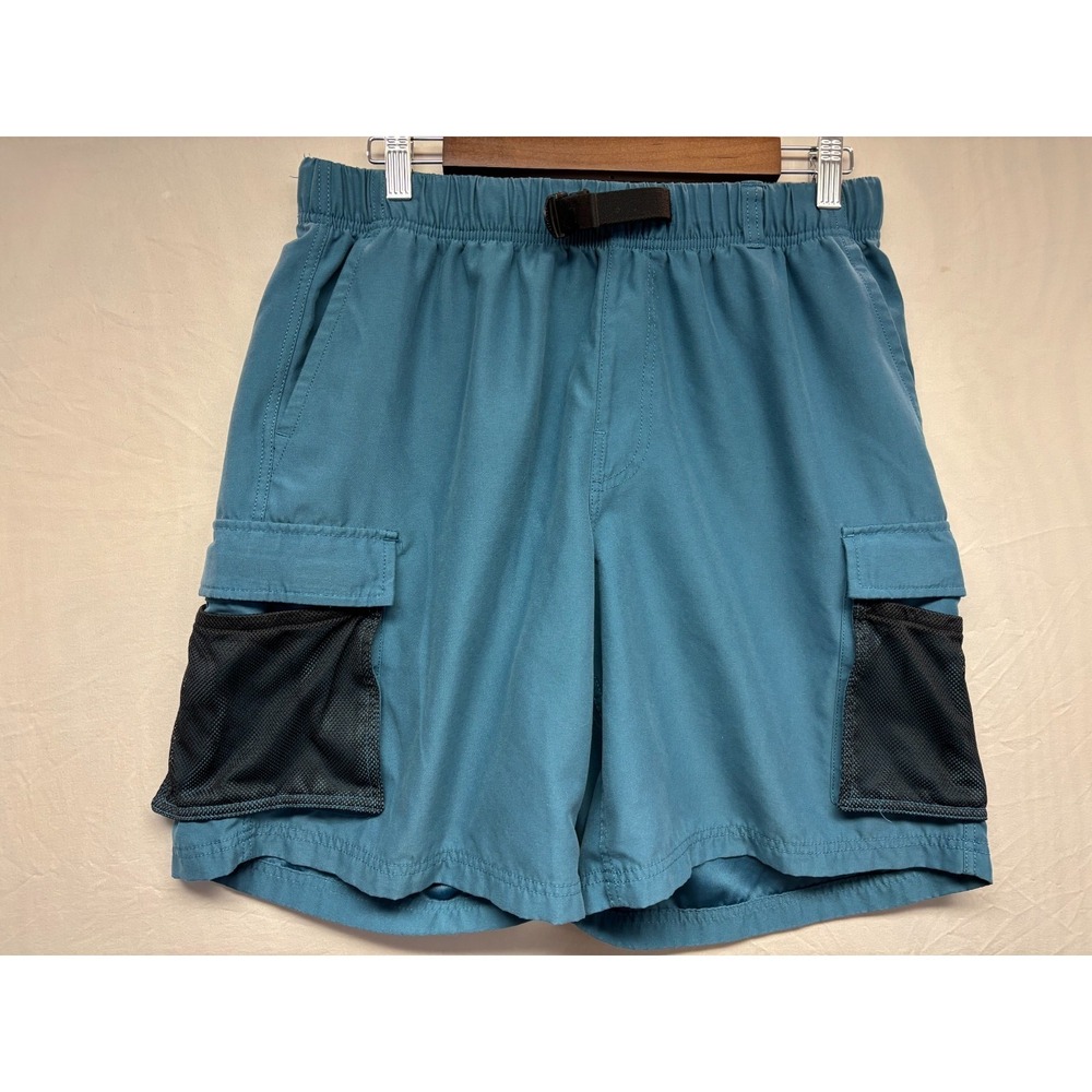 Vans Outdoor Loose Fit Cargo Shorts Mens Teal Blue Adjustable Waist Pocket Large